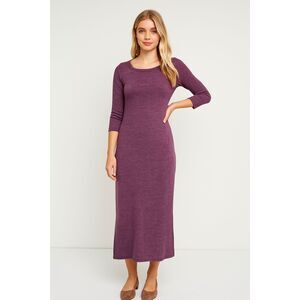 Toad & Co Women's Deep Mauve Crew-Neck 1/2 Sleeve Organic Cotton Midi Dress S